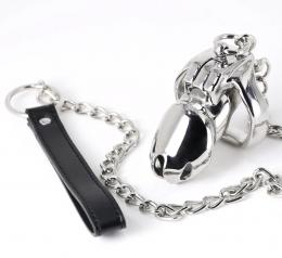 ステンレス製■男性用貞操帯/リード付き